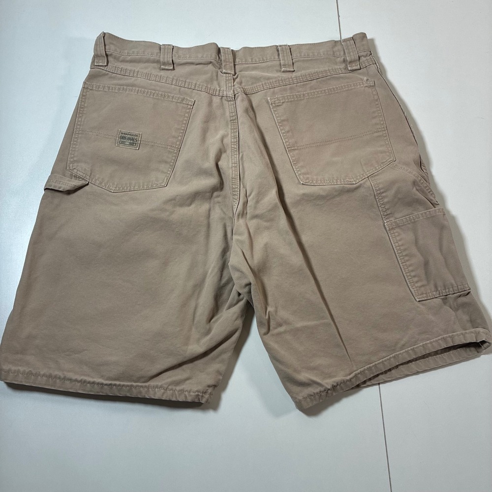 Wrangler Carpenter Shorts 38 10" Beige Baggy Utility Canvas Hammer Loop 90s Y2K